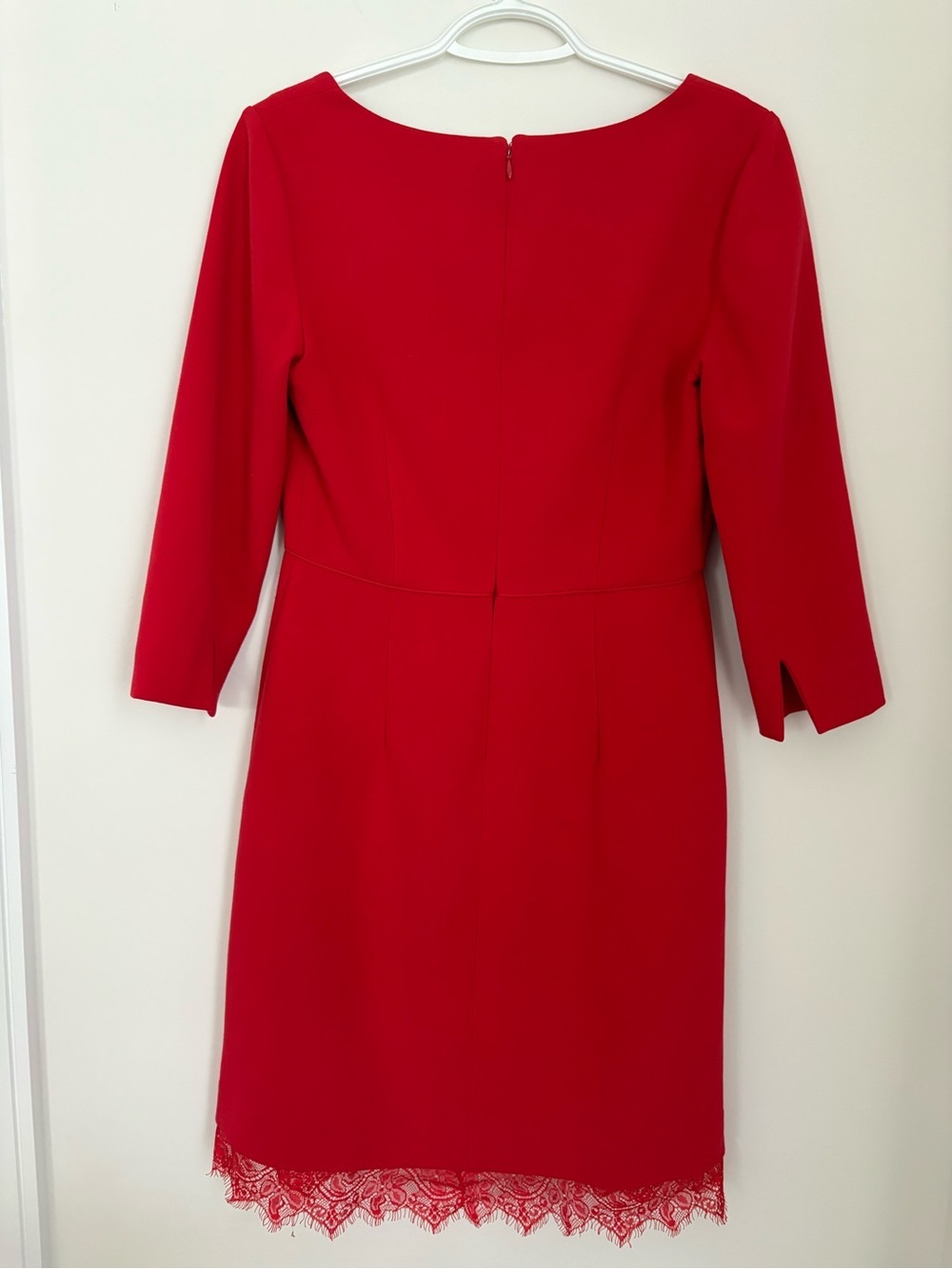 Ann Taylor Red Square-Neck Lace Hem 3/4 Sleeve Sheath Dress Size 0 - Picture 7 of 8